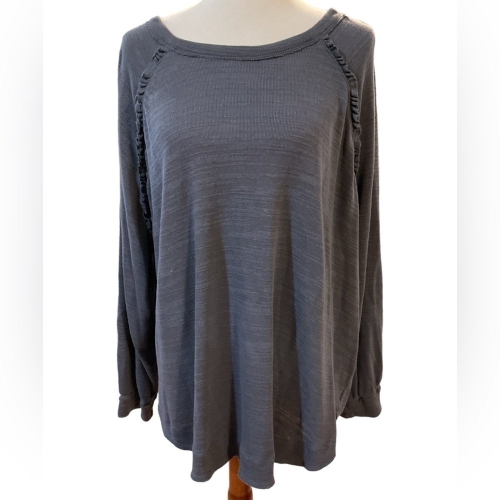 Terra & Sky Long Sleeve Pullover Shirt Ruffle Detail Size 2X(20w-22w)